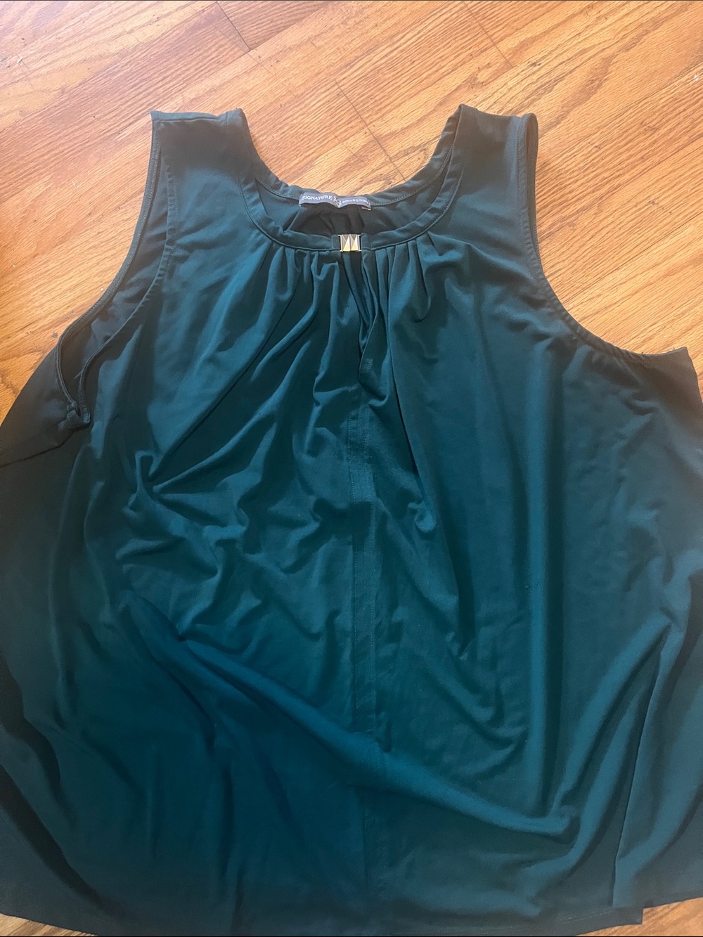 Sleeveless Pleated Teal Camisole with Decorative Accent - Women